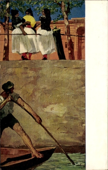 Artist Postcard Klinger, Max, Spanish gondola driver, women in traditional costume