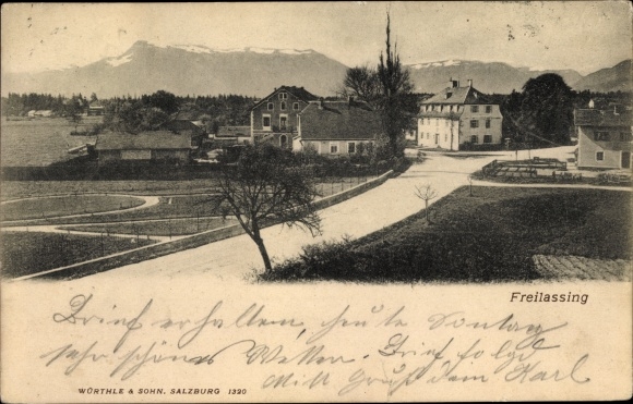 PC Freilassing in the Berchtesgadener Land Upper Bavaria, part of the street, houses, mountains