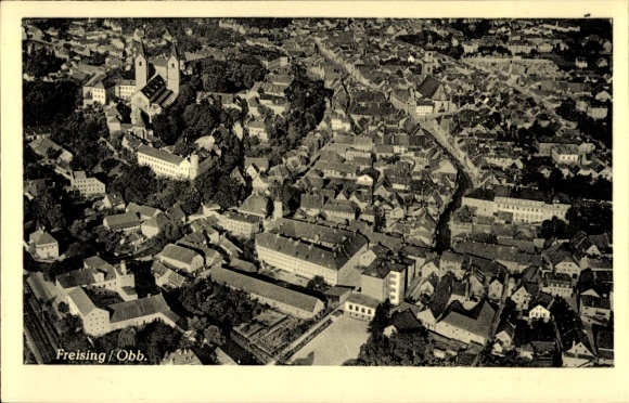 Postcard Freising in Upper Bavaria, aerial photograph