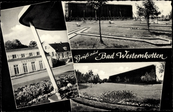 Postcard Westernkotten Erwitte in Westphalia, Kurhaus, small golf course, Kurpark