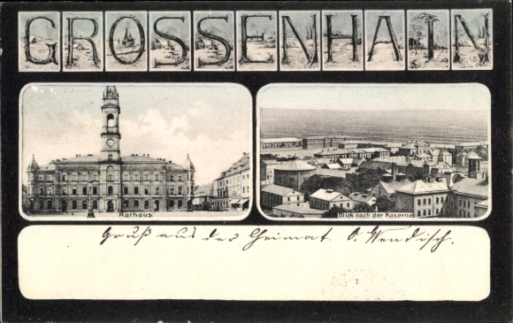 passe-partout Ak Großenhain Saksen, stadhuis, gedeeltelijk uitzicht op de stad