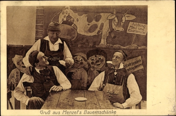 Postcard Treuenbrietzen in Brandenburg, Menzel&#39;s Bauernschänke, Gottlieb, Gustav, mural
