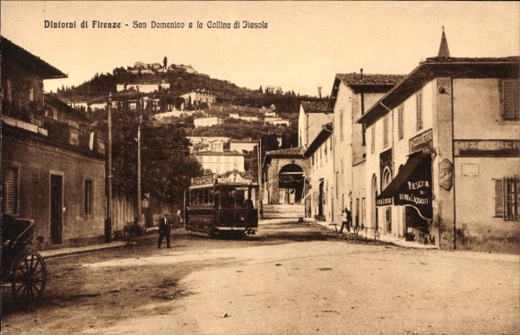 Postcard Firenze Florenz Tuscany, S. Domenico e la Collina di Fiesole, tram