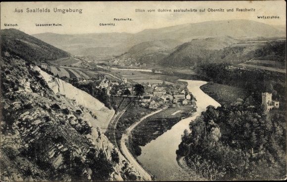 PC Obernitz Saalfeld ad Saale Thuringia, view from the planks towards Obernitz and Reschwitz