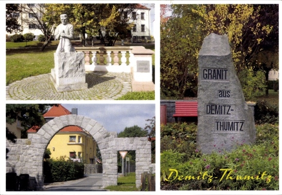 Ak Demitz Thumitz in Sachsen, Steinarbeiter, Granitbogen, Granitsäule
