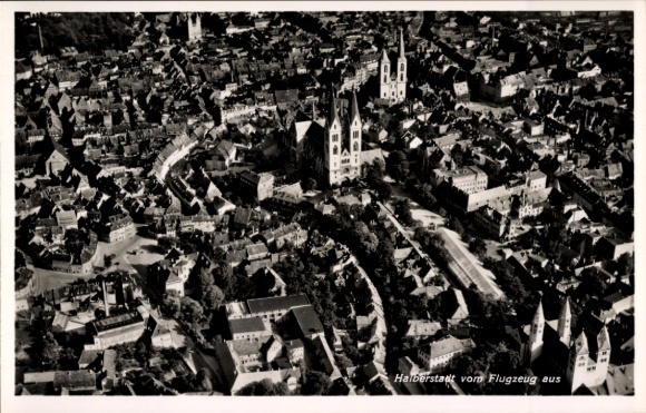 Postcard Halberstadt in Saxony Anhalt, aerial photograph, view of the town, town churches