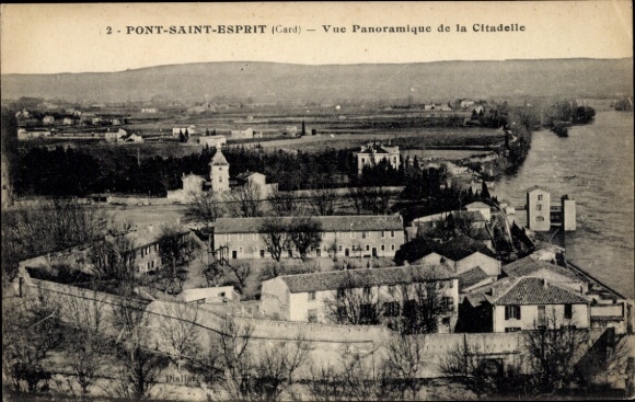 Postcard Pont Saint Esprit Gard, panorama, citadel