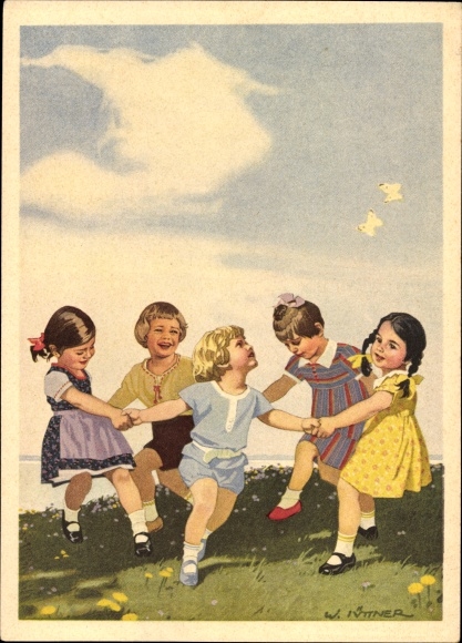 Artist PC Jüttner, W., advertising Indanthren textiles, children dancing