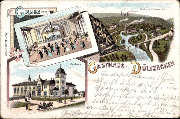 litho Dresden Dölzschen, herberg zu Döltzschen, hal, Weisseritztal