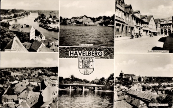 Postcard Havelberg in Saxony-Anhalt, various views of Ernst Thälmann Street, river view