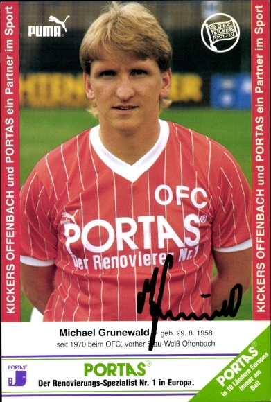 Karta autografu piłkarza Michaela Grünewalda, Kickers Offenbach, autograf