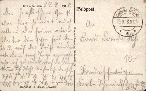 Postcard Brest Litowsk Belarus, railway station