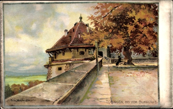 Kunstenaar Litho Bergen, Fritz, Tübingen am Neckar Baden Württemberg, aan de Burglinde