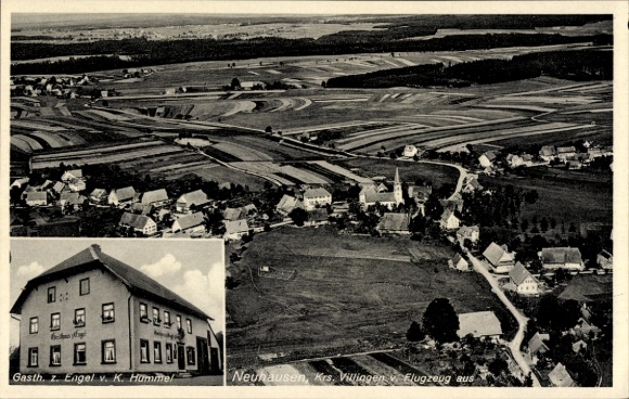 Postcard Villingen Schwenningen in the Black Forest, aerial view, Gasthaus Engel, fields, houses