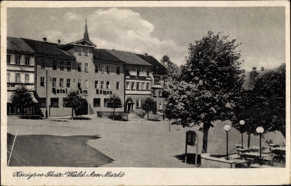 Postcard Koenigsee in Thuringia, on the market, Hotel zum Löwen