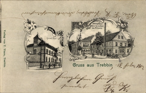 litho Trebbin in de wijk Teltow Fläming, keizerlijk postkantoor, Schützenhaus