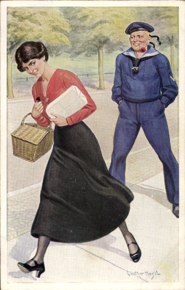 Artist Postcard Nagel, Günther, Our Navy Blues, In Kiellinie, Sailor, Young Woman