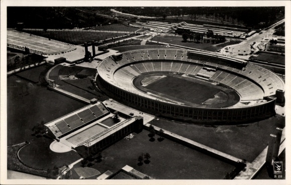 Ak Berlin Charlottenburg Westend, Reichssportfeld, Olympiastadion, Fliegeraufnahme