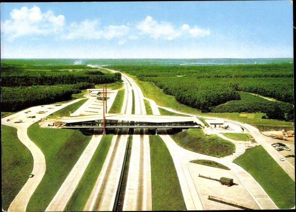 Postcard Nellinghof Schierberg Neuenkirchen Vörden Lower Saxony, Autobahn Brückenrasthaus Dammer Berge