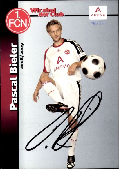 Autograph card footballer Pascal Bieler, 1. FC Nuremberg, autograph