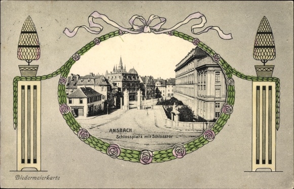 Biedermeier PC Ansbach in Middle Franconia Bavaria, lot at the castle square with castle gate