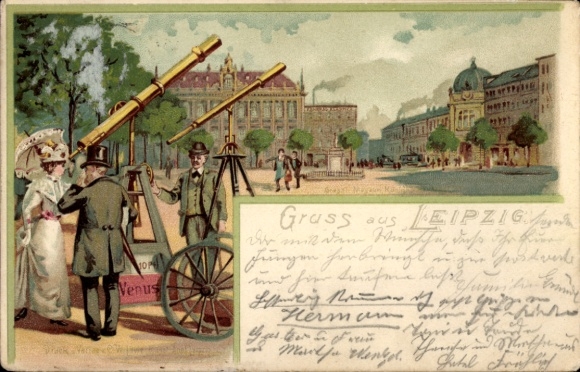 Litho Leipzig, Fernrohre auf einem Platz, Venus