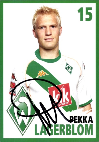 Autogrammkarte Fußballer Pekka Lagerblom, Werder Bremen, Autogramm