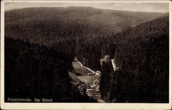 Picture PC Friedrichroda in the Thuringian Forest, forest landscape, river, houses