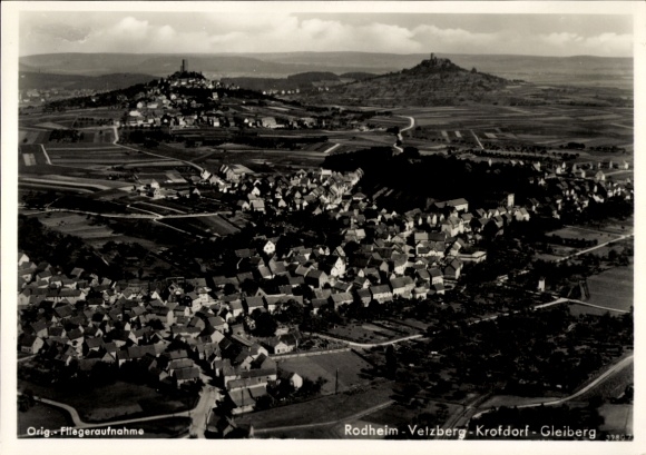 Postcard Rodheim Rosbach vor der Höhe Hesse, aerial photograph, Vetzberg, Krofdorf, Gleiberg