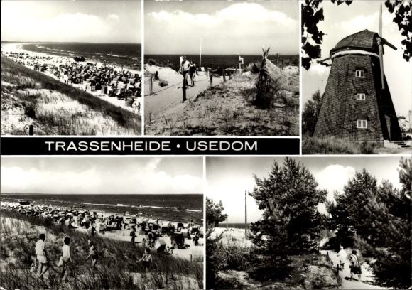 Postcard Trassenheide on Usedom, beach views, windmill