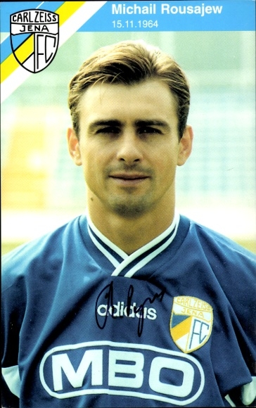 Handtekeningkaart voetballer Mikhail Rousajew, FC Carl Zeiss Jena, handtekening