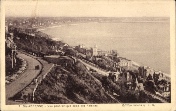 Ak Le Havre Seine Maritime, Panoramablick auf die Küste, Ste-ADRESSE, Felsen, Schwarz-Weiß-Foto