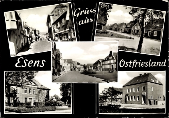 Postcard Esens in Ostfriesland, place, street, post office, marketplace