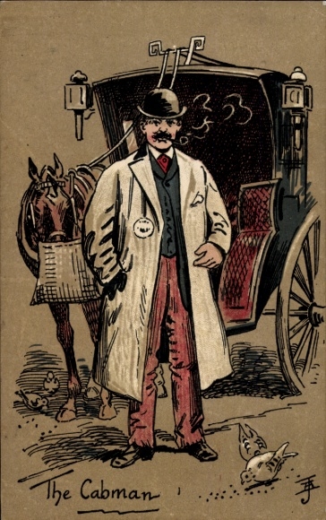 Lithografie Ak koetsier, rijtuig, paard