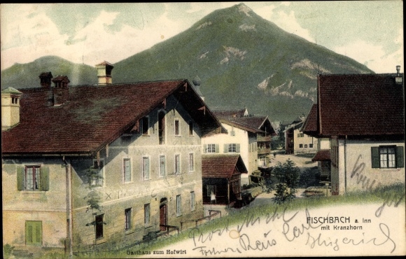 Postcard Fischbach am Inn Flintsbach am Inn, street section with Kranzhorn