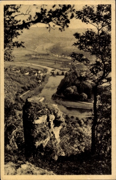 Postcard Echternacherbrück in the Eifel, valley view, panorama, Hotel Bitburger Hof