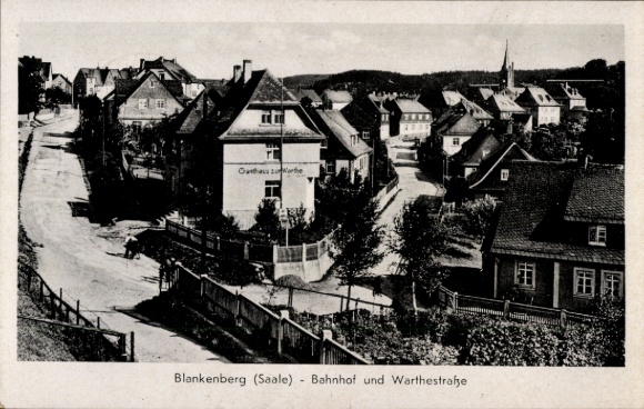 Ak Blankenberg an der Saale Rosenthal am Rennsteig Thüringen, Gasthaus zu Warthe, Bahnhofsgebäude