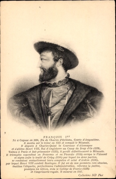 Postcard King Francis I of France, Francois Ier, portrait
