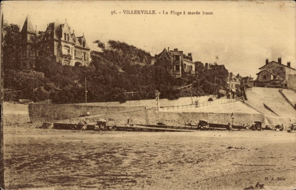 Postcard Villerville Calvados, beach, maree basse, villa