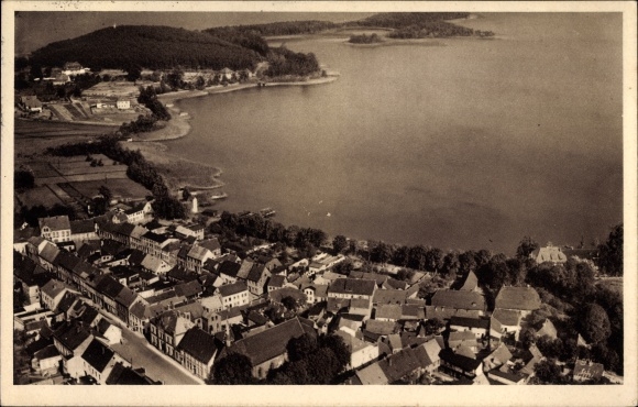 PC Krakow am See in Mecklenburg-Western Pomerania, aerial photo of the place with the lake