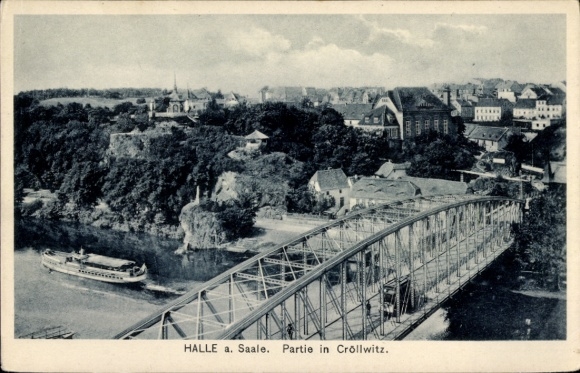 Postcard Cröllwitz Halle an der Saale, partial view, bridge