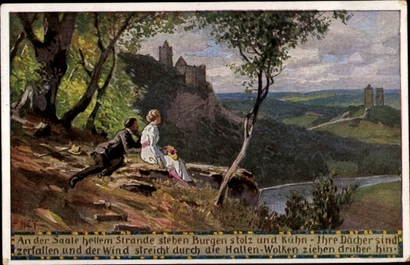 Lied Künstler Ak Hey, Paul, Volksliederkarten Nr 44, An der Saale hellem Strande