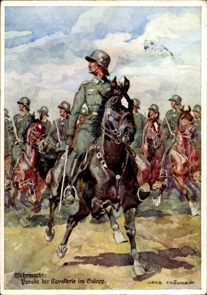 Artist Postcard Friedmann, Hans, German Wehrmacht, Parade of the Cavalry at a Gallop