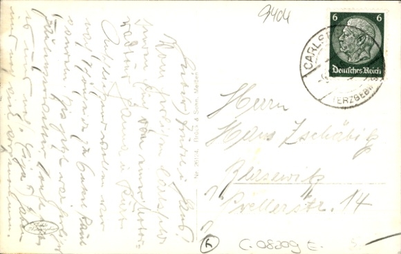 Postcard Carlsfeld Eibenstock in the Ore Mountains, partial view with Auersberg