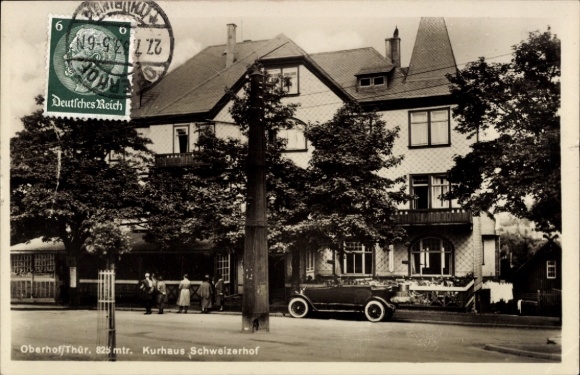 Postcard Oberhof in the Thuringian Forest, Kurhaus Schweizerhof, German Empire, , car visible