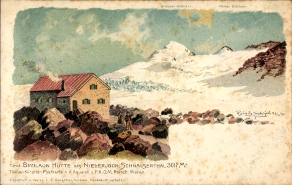 Artist Postcard Chromo-Litho Tirol, Similaun Hut at Niederjoch, Schnalserthal