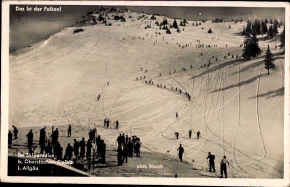 Postcard Steibis Oberstaufen in the Allgäu, skiers, ski paradise, Allgäu, snow, photography