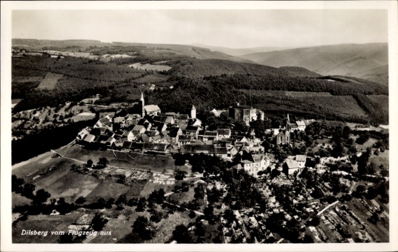 Ak Dilsberg Neckargemünd am Neckar, Luftaufnahme von  schöne Landschaft,  Gebäude
