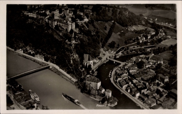 Postcard Passau in Lower Bavaria, aerial photograph