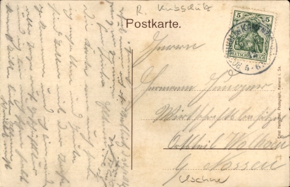 Postcard Ralbitz Rosenthal Oberlausitz, Wendish costume, wine tavern, hardware store, altar